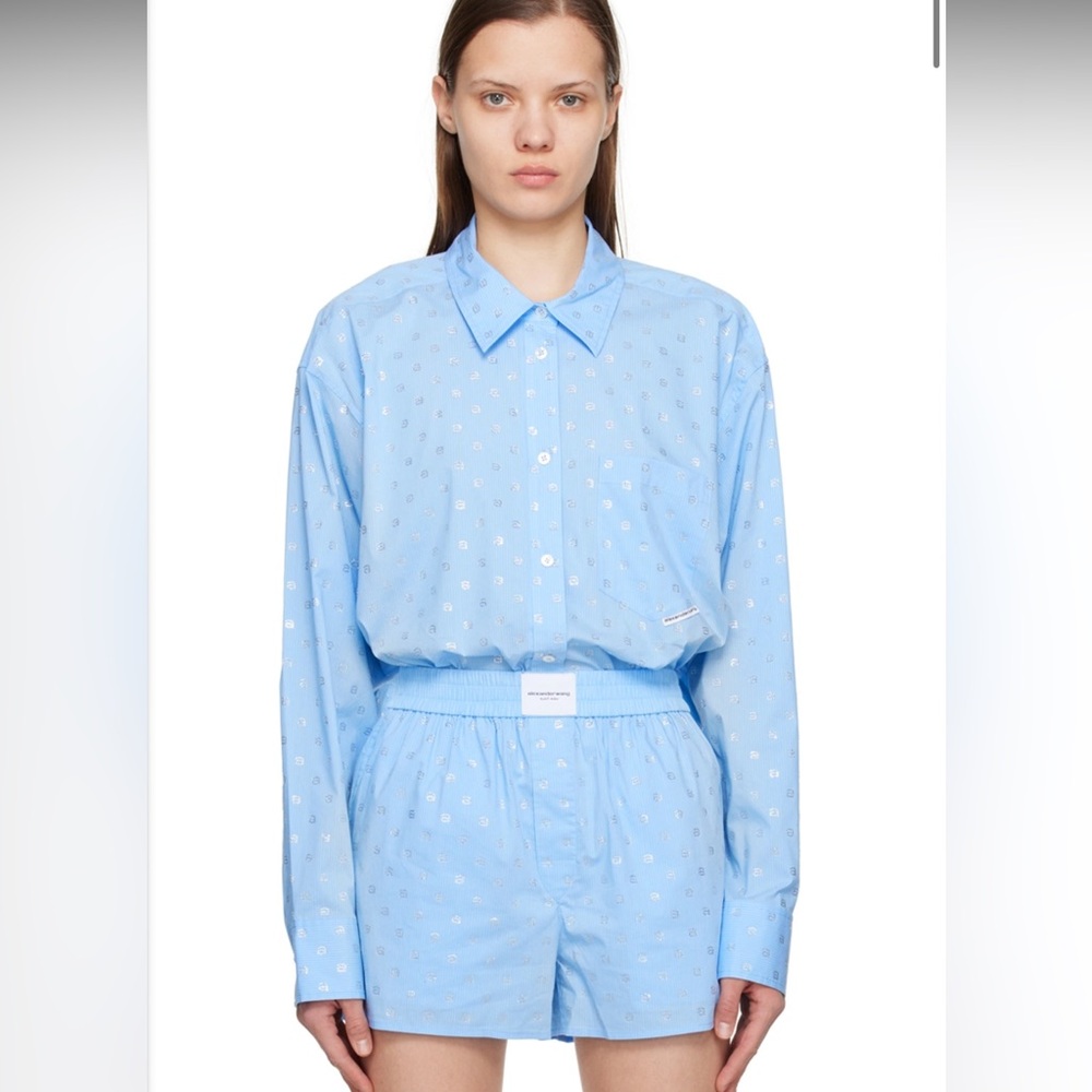 Alexander Wang Blue Rhinestone Wool/Cashmere PJ Set W Boxer Shorts Size Small - Picture 2 of 9